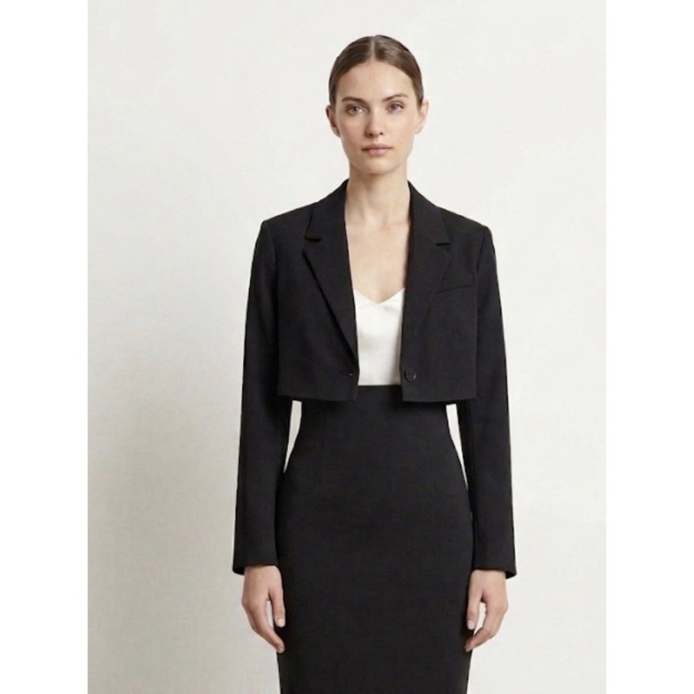 A.L.C. Cropped Blazer Jacket Size 14 in‎ Solid Black with Peak Lapel